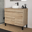 COSYNEO - Meuble de salle de bain 100cm avec plateau et vasque à poser ronde - porte et tiroirs - sans miroir - cambrian (chêne clair) - LAZARO - vignette