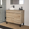 COSYNEO - Meuble de salle de bain 100cm avec plateau et vasque à poser ronde - porte et tiroirs - sans miroir - cambrian (chêne clair) - LAZARO - vignette