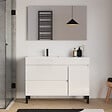 COSYNEO - Meuble de salle de bain 120cm sur pieds avec vasque déportée à gauche avec porte et tiroirs - blanc brillant - LAZARO - vignette