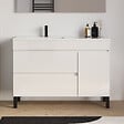 COSYNEO - Meuble de salle de bain 120cm sur pieds avec vasque déportée à gauche avec porte et tiroirs - blanc brillant - LAZARO - vignette