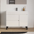 COSYNEO - Meuble de salle de bain 90cm simple vasque sur pieds avec porte et tiroirs - blanc brillant - LAZARO - vignette