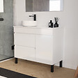 COSYNEO - Meuble de salle de bain 90cm avec plateau et vasque à poser ronde - porte et tiroirs - sans miroir - blanc brillant - LAZARO - vignette