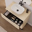 COSYNEO - Meuble de salle de bain 80cm avec plateau et vasque à poser arrondie - 3 tiroirs - roble calima (bois clair) - RIZA - vignette
