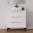 COSYNEO - Meuble de salle de bain 70cm avec plateau et vasque à poser arrondie - sans miroir - 3 tiroirs - blanc mat - RIZA - vignette