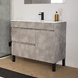 COSYNEO - Meuble de salle de bain 90cm simple vasque sur pieds avec porte et tiroirs - sans miroir - ciment (gris) - LAZARO - vignette