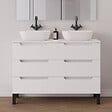 COSYNEO - Meuble de salle de bain 140cm avec plateau et 2 vasques à poser arrondies - 6 tiroirs - sans miroir - blanc mat - RIZA - vignette