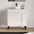 COSYNEO - Meuble de salle de bain 70cm avec plateau et vasque à poser ronde - porte et tiroirs - sans miroir - blanc brillant - LAZARO - vignette