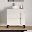 COSYNEO - Meuble de salle de bain 70cm avec plateau et vasque à poser ronde - porte et tiroirs - sans miroir - blanc brillant - LAZARO - vignette