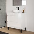 COSYNEO - Meuble de salle de bain 70cm avec plateau et vasque à poser ronde - porte et tiroirs - sans miroir - blanc brillant - LAZARO - vignette