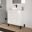 COSYNEO - Meuble de salle de bain 70cm avec plateau et vasque à poser ronde - porte et tiroirs - sans miroir - blanc brillant - LAZARO - vignette