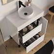 COSYNEO - Meuble de salle de bain 70cm avec plateau et vasque à poser ronde - porte et tiroirs - sans miroir - blanc brillant - LAZARO - vignette