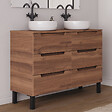 COSYNEO - Meuble de salle de bain 120cm avec plateau et 2 vasques à poser rondes - 6 tiroirs - noyer (bois foncé) - RIZA - vignette
