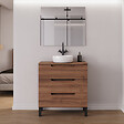 COSYNEO - Meuble de salle de bain 70cm avec plateau et vasque à poser ronde - 3 tiroirs - noyer (bois foncé) - RIZA - vignette
