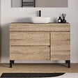 COSYNEO - Meuble de salle de bain 120cm avec plateau et vasque à poser arrondie - porte et tiroirs - sans miroir - cambrian (chêne clair) - LAZARO - vignette