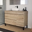 COSYNEO - Meuble de salle de bain 120cm avec plateau et vasque à poser arrondie - porte et tiroirs - sans miroir - cambrian (chêne clair) - LAZARO - vignette