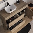 COSYNEO - Meuble de salle de bain 120cm avec plateau et vasque à poser arrondie - porte et tiroirs - sans miroir - cambrian (chêne clair) - LAZARO - vignette