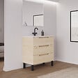 COSYNEO - Meuble de salle de bain 80cm simple vasque - 3 tiroirs - roble calima (bois clair) - RIZA - vignette