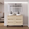 COSYNEO - Meuble de salle de bain 140cm avec plateau et 2 vasques à poser rondes - 6 tiroirs - sans miroir - roble calima (bois clair) - RIZA - vignette