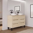 COSYNEO - Meuble de salle de bain 140cm avec plateau et 2 vasques à poser rondes - 6 tiroirs - sans miroir - roble calima (bois clair) - RIZA - vignette