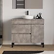 COSYNEO - Meuble de salle de bain 100cm avec plateau et vasque à poser ronde - porte et tiroirs - sans miroir - ciment (gris) - LAZARO - vignette