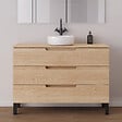 COSYNEO - Meuble de salle de bain 120cm avec plateau et vasque à poser ronde - 3 tiroirs - sans miroir - roble era (chêne clair) - RIZA - vignette
