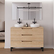 COSYNEO - Meuble de salle de bain 120cm avec plateau et 2 vasques à poser rondes - 3 tiroirs - roble era (chêne clair) - RIZA - vignette