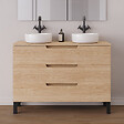 COSYNEO - Meuble de salle de bain 120cm avec plateau et 2 vasques à poser rondes - 3 tiroirs - roble era (chêne clair) - RIZA - vignette