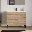 COSYNEO - Meuble de salle de bain 90cm simple vasque sur pieds avec porte et tiroirs - sans miroir - cambrian (chêne clair) - LAZARO - vignette