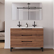 COSYNEO - Meuble de salle de bain 120cm double vasque - 3 tiroirs - noyer (bois foncé) - RIZA - vignette