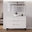 COSYNEO - Meuble de salle de bain 120cm avec plateau et vasque à poser ronde - 3 tiroirs - blanc mat - RIZA - vignette