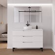 COSYNEO - Meuble de salle de bain 120cm avec plateau et vasque à poser ronde - 3 tiroirs - blanc mat - RIZA - vignette