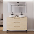 COSYNEO - Meuble de salle de bain 120cm avec plateau et 2 vasques à poser rondes - 3 tiroirs - roble calima (bois clair) - RIZA - vignette