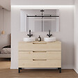 COSYNEO - Meuble de salle de bain 120cm avec plateau et 2 vasques à poser rondes - 3 tiroirs - roble calima (bois clair) - RIZA - vignette