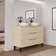COSYNEO - Meuble de salle de bain 120cm avec plateau et 2 vasques à poser rondes - 3 tiroirs - roble calima (bois clair) - RIZA - vignette