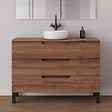 COSYNEO - Meuble de salle de bain 120cm avec plateau et vasque à poser ronde - 3 tiroirs - sans miroir - noyer (bois foncé) - RIZA - vignette