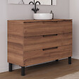 COSYNEO - Meuble de salle de bain 120cm avec plateau et vasque à poser ronde - 3 tiroirs - sans miroir - noyer (bois foncé) - RIZA - vignette