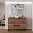 COSYNEO - Meuble de salle de bain 120cm avec plateau et vasque à poser ronde - 3 tiroirs - sans miroir - noyer (bois foncé) - RIZA - vignette