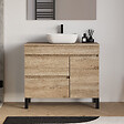 COSYNEO - Meuble de salle de bain 90cm avec plateau et vasque à poser arrondie - porte et tiroirs - sans miroir - cambrian (chêne clair) - LAZARO - vignette