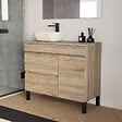COSYNEO - Meuble de salle de bain 90cm avec plateau et vasque à poser arrondie - porte et tiroirs - sans miroir - cambrian (chêne clair) - LAZARO - vignette