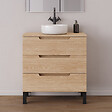 COSYNEO - Meuble de salle de bain 70cm avec plateau et vasque à poser ronde - sans miroir - 3 tiroirs - roble era (chêne clair) - RIZA - vignette