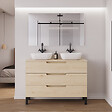 COSYNEO - Meuble de salle de bain 120cm avec plateau et 2 vasques à poser arrondies - 3 tiroirs - sans miroir - roble calima (bois clair) - RIZA - vignette