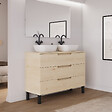 COSYNEO - Meuble de salle de bain 120cm avec plateau et 2 vasques à poser arrondies - 3 tiroirs - sans miroir - roble calima (bois clair) - RIZA - vignette