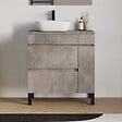 COSYNEO - Meuble de salle de bain 70cm avec plateau et vasque à poser arrondie - porte et tiroirs - sans miroir - ciment (gris) - LAZARO - vignette