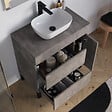 COSYNEO - Meuble de salle de bain 70cm avec plateau et vasque à poser arrondie - porte et tiroirs - sans miroir - ciment (gris) - LAZARO - vignette