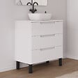COSYNEO - Meuble de salle de bain 80cm avec plateau et vasque à poser arrondie - 3 tiroirs - blanc mat - RIZA - vignette