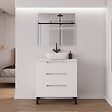 COSYNEO - Meuble de salle de bain 80cm avec plateau et vasque à poser arrondie - 3 tiroirs - blanc mat - RIZA - vignette