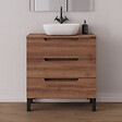 COSYNEO - Meuble de salle de bain 70cm avec plateau et vasque à poser arrondie - sans miroir - 3 tiroirs - noyer (bois foncé) - RIZA - vignette