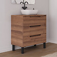 COSYNEO - Meuble de salle de bain 70cm avec plateau et vasque à poser arrondie - sans miroir - 3 tiroirs - noyer (bois foncé) - RIZA - vignette