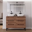 COSYNEO - Meuble de salle de bain 140cm avec plateau et 2 vasques à poser arrondies - 6 tiroirs - noyer (bois foncé) - RIZA - vignette