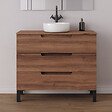 COSYNEO - Meuble de salle de bain 100cm avec plateau et vasque à poser ronde - 3 tiroirs - noyer (bois foncé) - RIZA - vignette